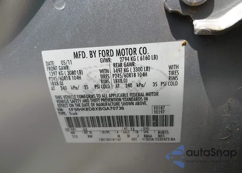 2011 Ford Explorer Xlt z USA, uszkodzony, nr VIN 1FMHK8D8XBGA70736